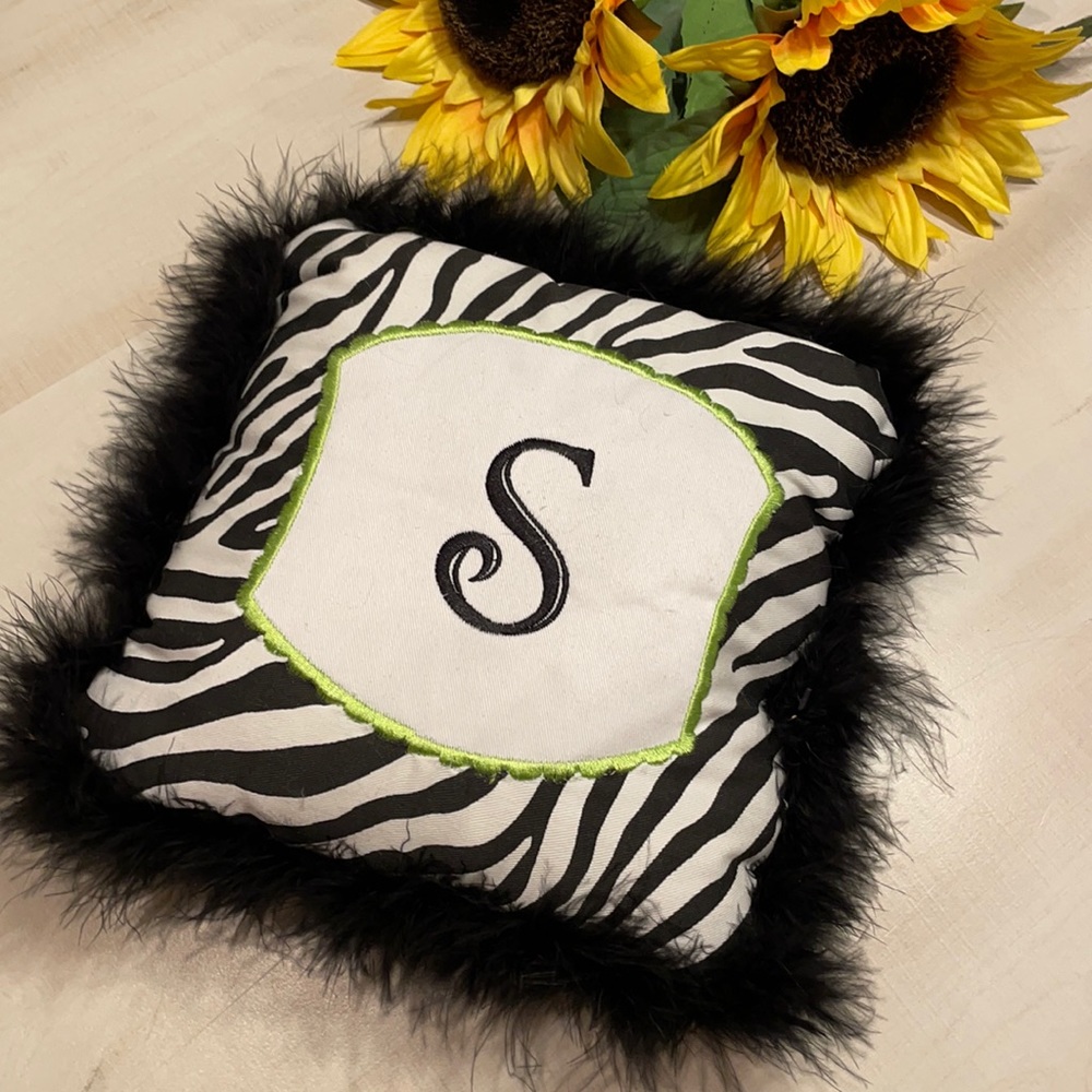 Zebra Print Monogram S Throw Pillow